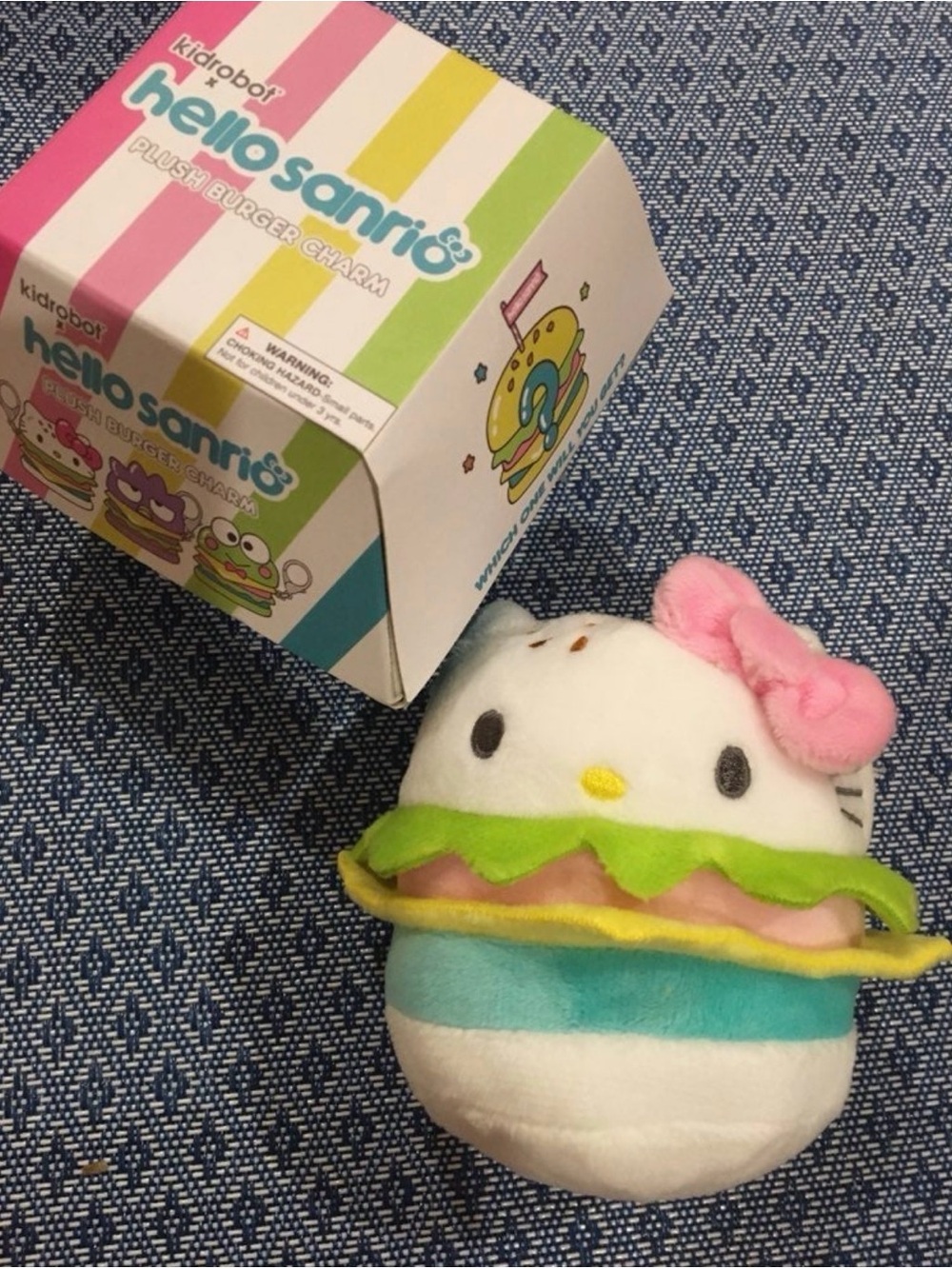 Hello Sanrio Plush Burger Keychain - White, Pink & Green